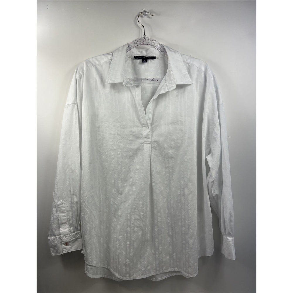 Tommy Hilfiger White Cotton Long Sleeved Collared Top Womens Size M Oversized